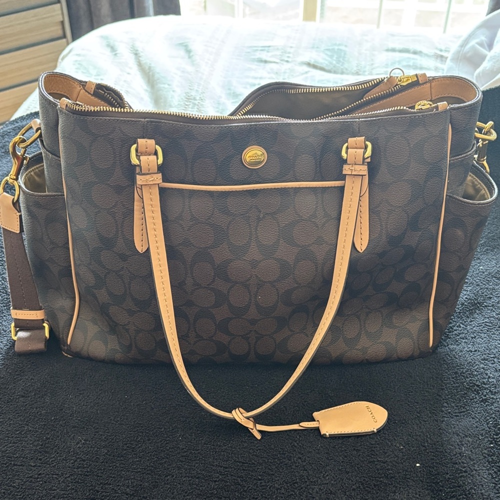 Coach Dark Brown Tote with Tan Accents